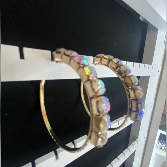 Rhinestone 2 inch Hoop Earrings gold tone multi - Picture 3 of 9